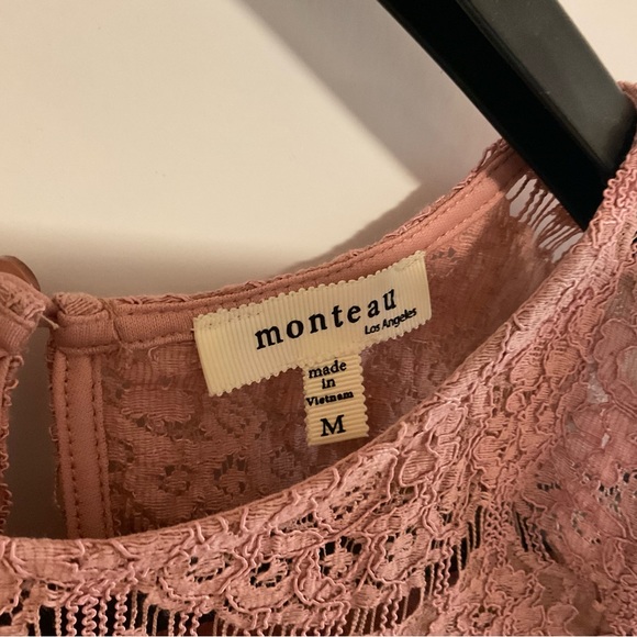 Monteau Dusty Pink Lace Cold Shoulder Blouse - Picture 3 of 3